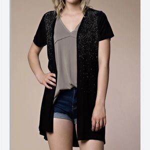 Vocal Black Short-Sleeve Cardigan with Sparkle Detail